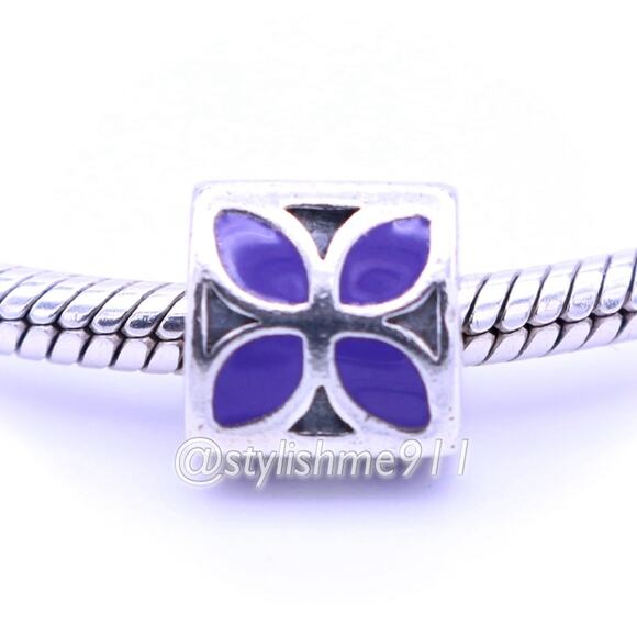 Authentic PANDORA Sterling Silver Violet Enamel Flower Charm - Picture 2 of 8